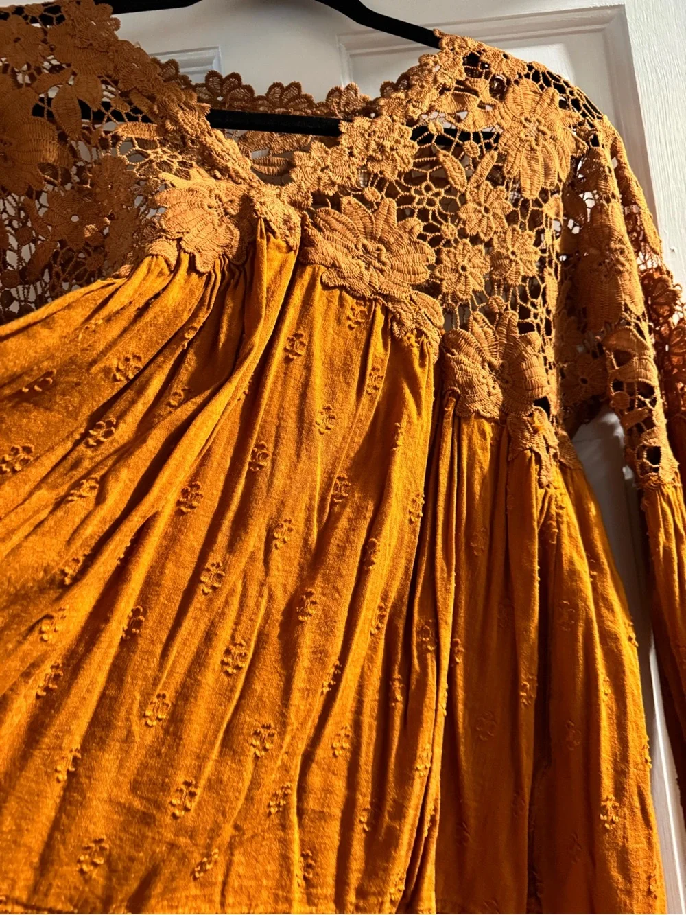 Free People Boho Lace Yoke Peasant Blouse - Rust